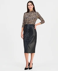 T Tahari Women's Faux-Leather Button-Front Slim Skirt