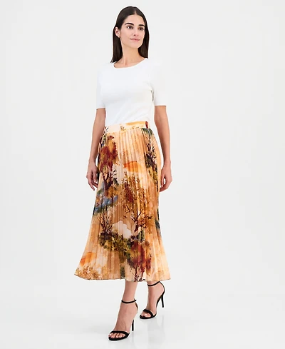 T Tahari Women's Printed Pull-On Pleated Skirt