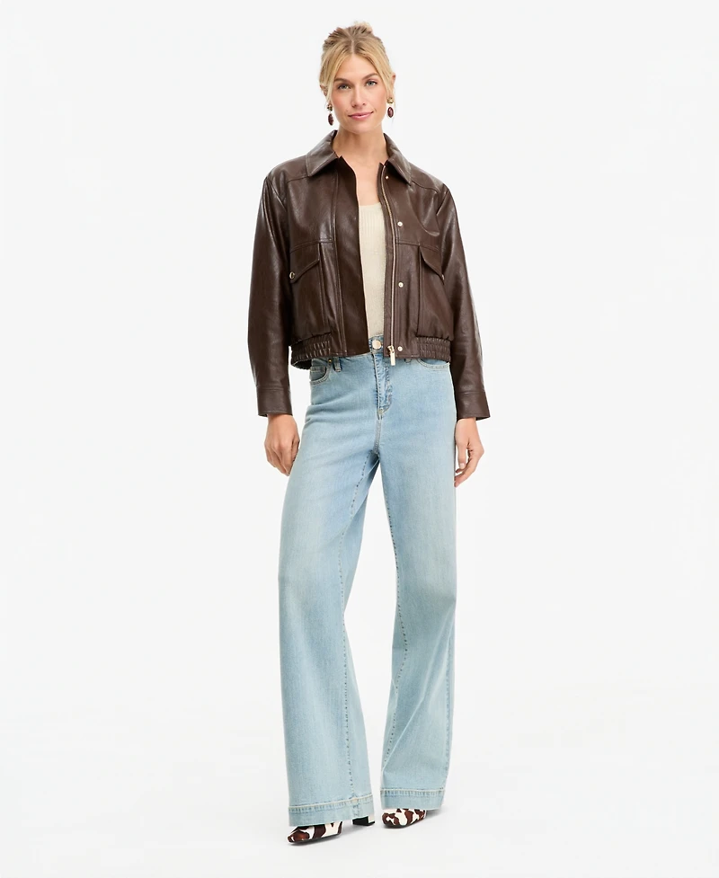 I.n.c. International Concepts Women's Faux Leather Bomber Jacket, Macy's Exclusive