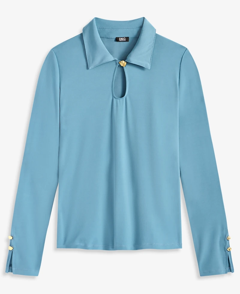 I.n.c. International Concepts Women's Long-Sleeve Collared Keyhole Blouse, Macy's Exclusive