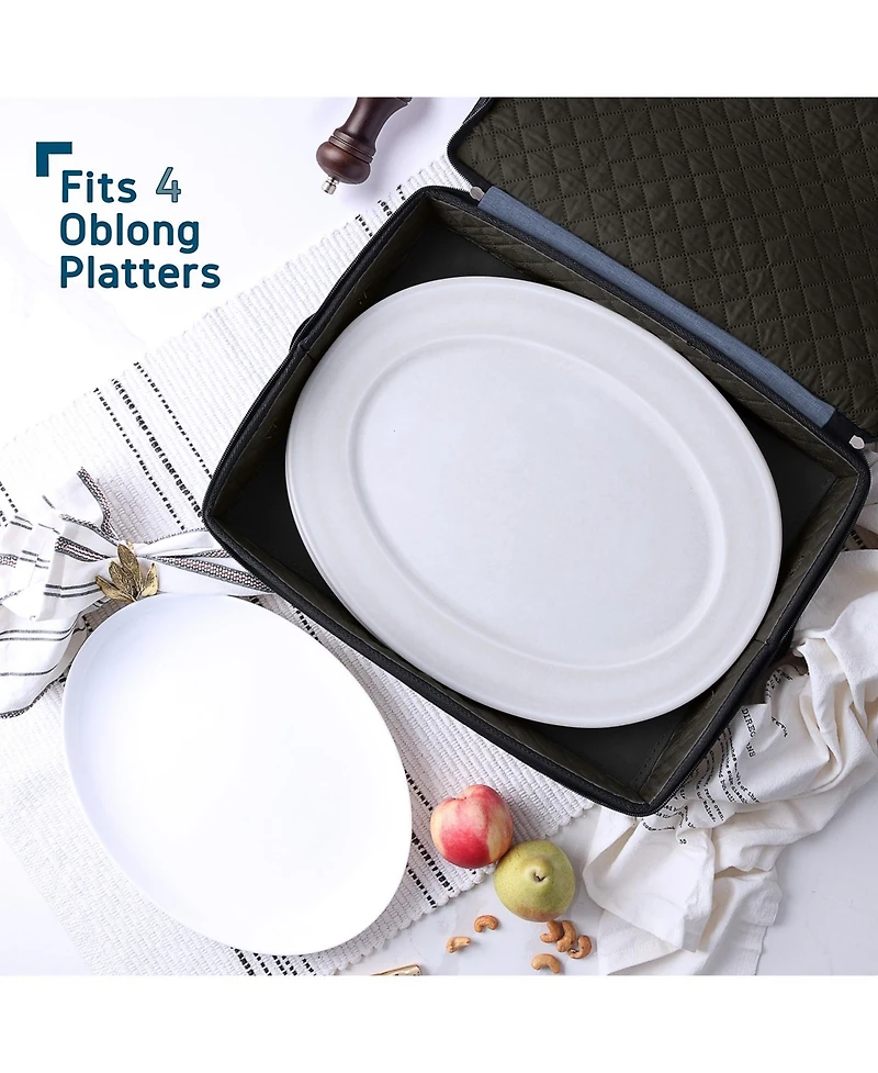 Platter Storage Case - Fine China Storage Containers Hard Shell, Quilted and Stackable Platter Storage Container with Handles