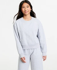 With Jules Girls' 7-16 Mini Imitation Pearl Bow Crewneck Sweatshirt