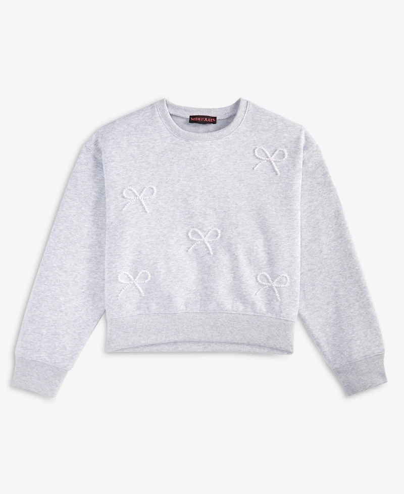With Jules Girls' 7-16 Mini Imitation Pearl Bow Crewneck Sweatshirt