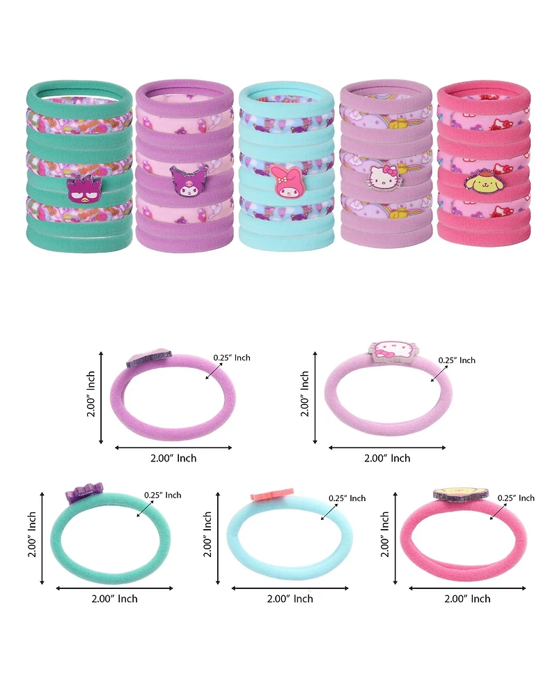 Hello Kitty and Friends Hair Ties in Bulk 50 Pieces Official License, Sanrio Hair Accessories with My Melody, Kuromi and More