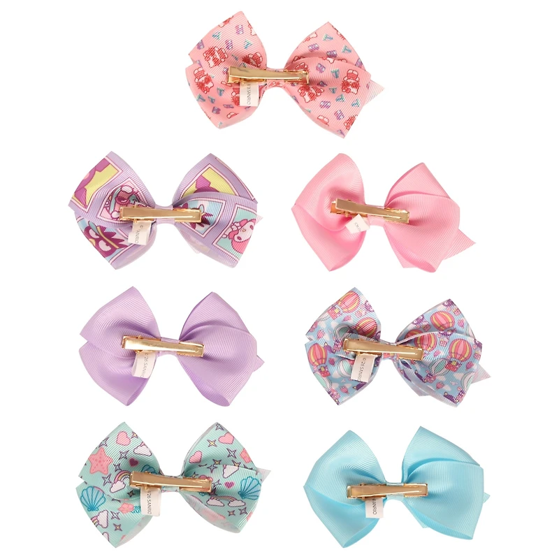Hello Kitty and Friends Bows for Hair 7-Piece Set Official License, Sanrio Hair Accessories with Kuromi and Badtz-Maru