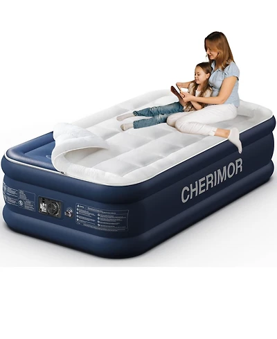 Cherimor 20" Twin Air Mattress with Built-in Pump, 450lb Capacity, Fast Inflation Guest Bed, Honeycomb Support, Blue