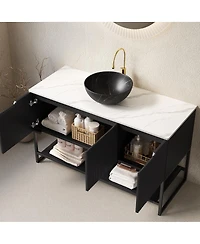 Sillysis 48 Inch Modern Bathroom Vanity with Ceramic Vessel Sink, Sintered Stone Countertop, Soft Close Doors