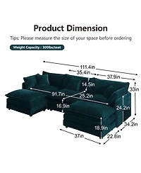 Boyel Living Sectional Sofa with Reversible Footrest, Convertible Couch 2 Ottomans, Modern Minimalist and for Room