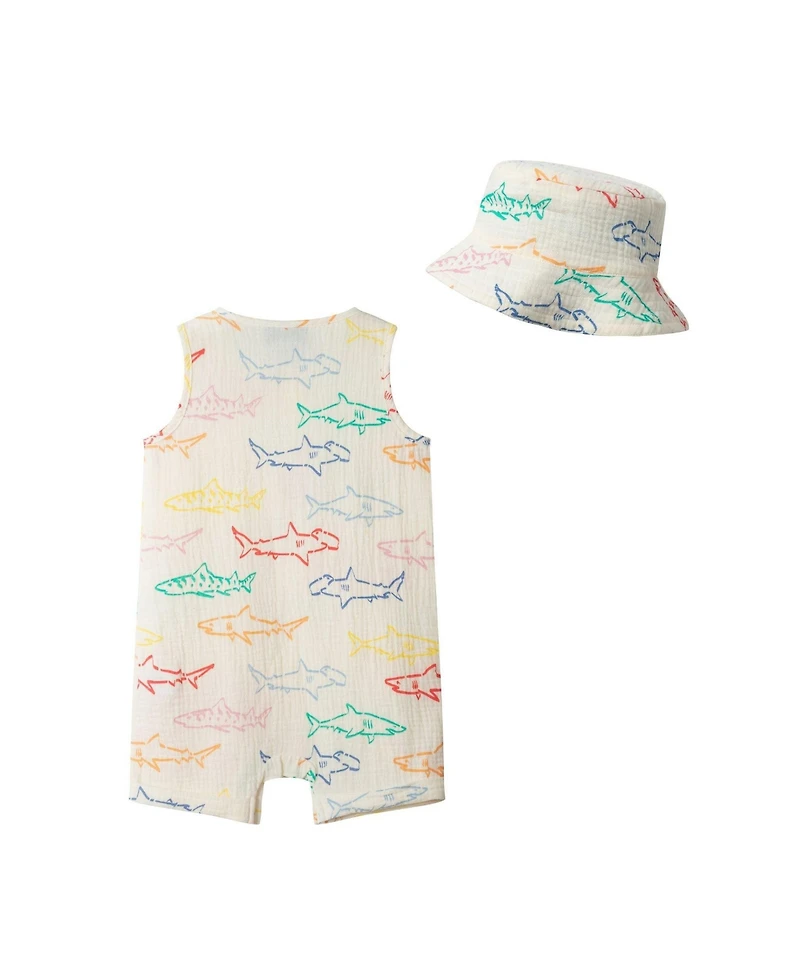 Andy & Evan Baby Boys Sleeveless Henley Romper and Hat Set