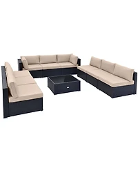 Costway 10 Pieces Patio Rattan Furniture Set Outdoor Wicker Sofa Table Cushioned Seat