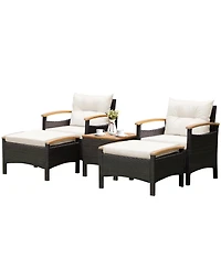 Costway 5Pieces Patio Rattan Furniture Set Sofa Ottoman Cushioned Table Wood Top