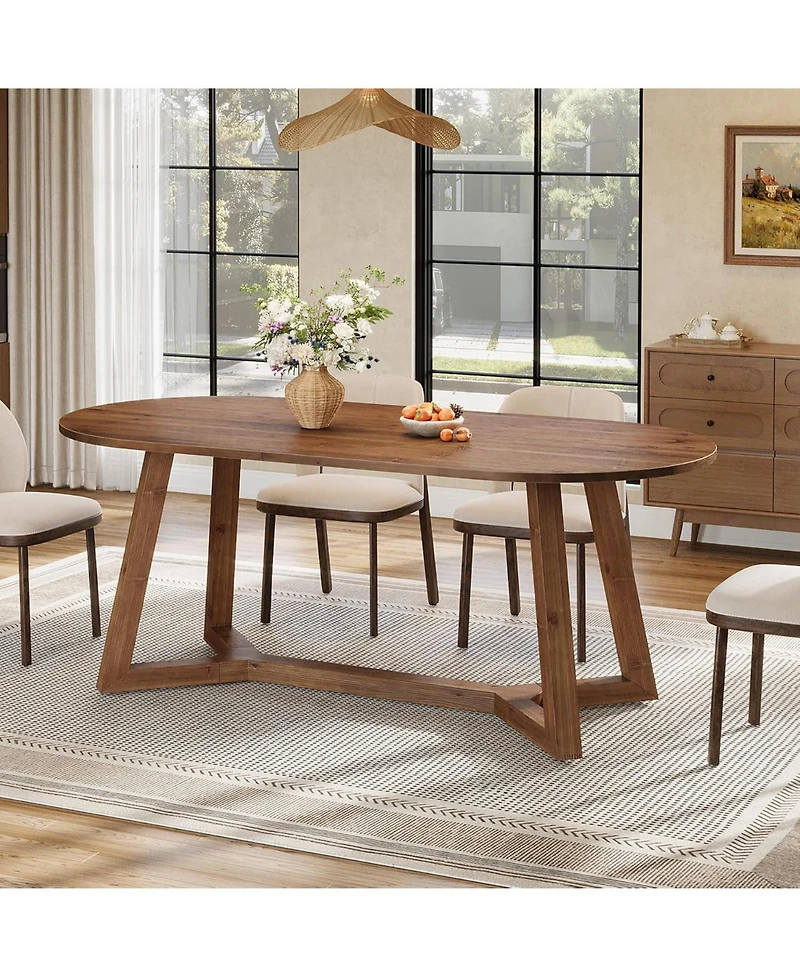 Tribesigns 63" Solid Wood Oval Dining Table, Farmhouse Kitchen Table for 4-6 People