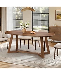 Tribesigns 63" Solid Wood Oval Dining Table, Farmhouse Kitchen Table for 4-6 People