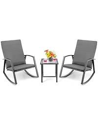 Costway 3 Piece Patio Rattan Rocking Chair Table Furniture Set Yard Cushion