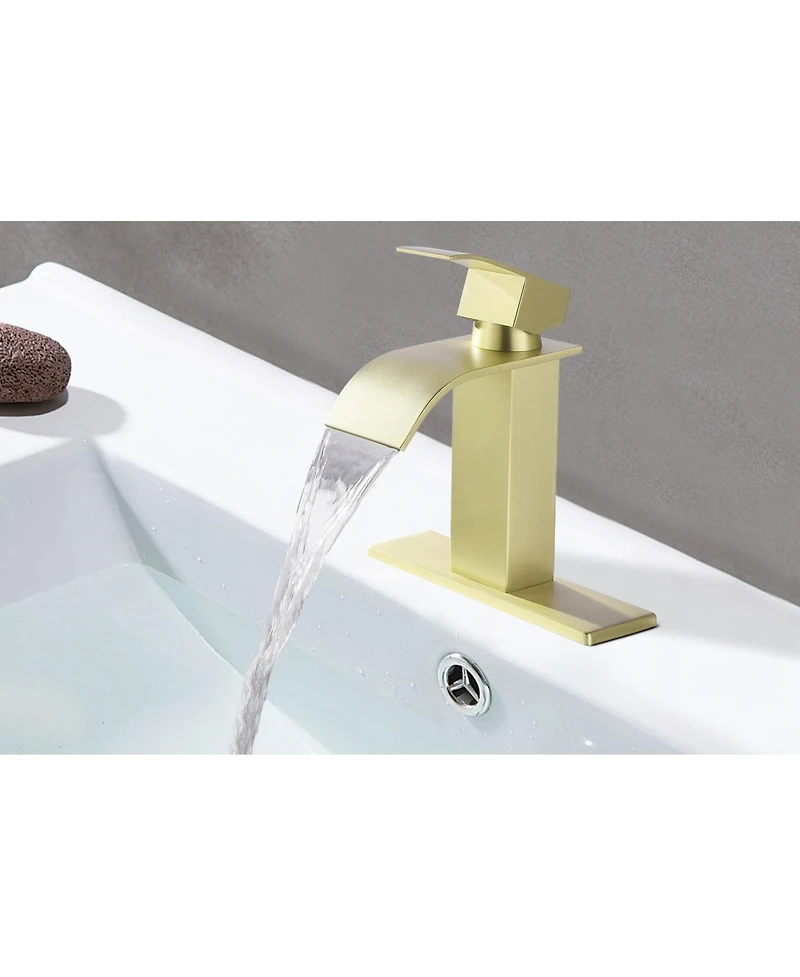 Busdays Waterfall Spout Single Handle Bathroom Sink Faucet with Pop Up Drain for Overflow Sink