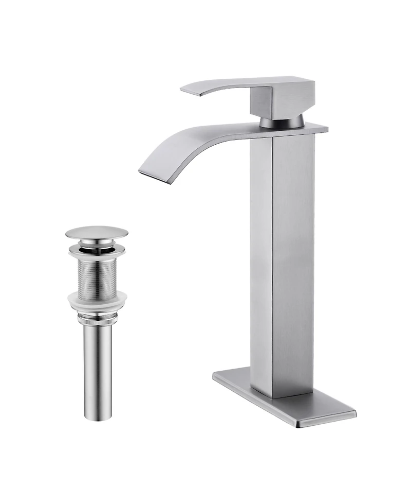 Busdays Waterfall Spout Single Handle Bathroom Sink Faucet with Pop Up Drain No Overflow