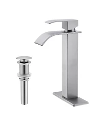 Busdays Waterfall Spout Single Handle Bathroom Sink Faucet with Pop Up Drain No Overflow