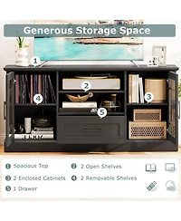 Slickblue Modern Tv Stand with Drawer and Glass Cabinet Doors