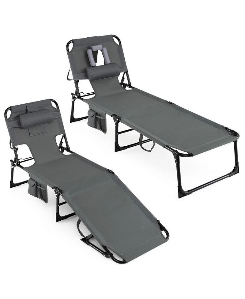 Sugift Set of 2 Portable Chaise Lounge Chairs with 4-Position Adjustable Backrest