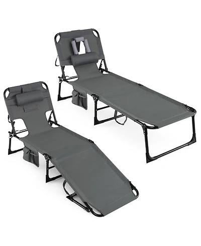 Sugift Set of 2 Portable Chaise Lounge Chairs with 4-Position Adjustable Backrest