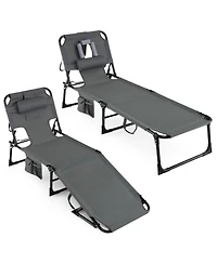 Sugift Set of 2 Portable Chaise Lounge Chairs with 4-Position Adjustable Backrest