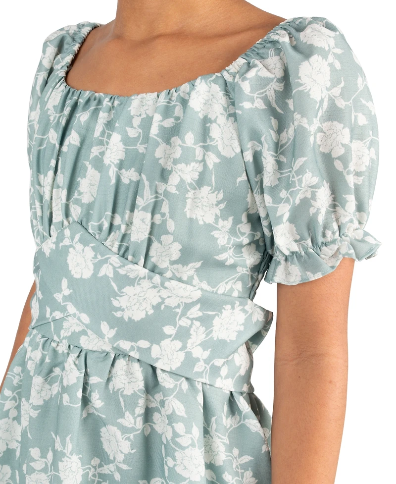 Rare Editions Girls' 7-14 Floral Linen 2-Tier Skirt Dress