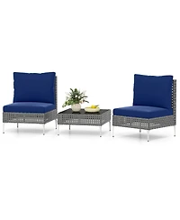 Costway 3 Pieces Patio Furniture Set with Tempered Glass Coffee Table Soft Back and Seat Cushions