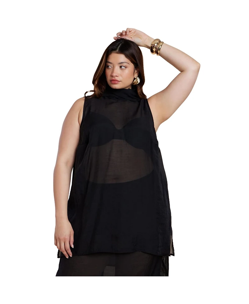 Eloquii Women's Sheer Neck-Tie Tunic