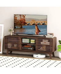 Slickblue Modern Tv Stand with Sliding Doors and Adjustable Shelves