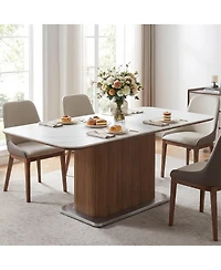 Tribesigns Modern 63" Rectangular Sintered Stone Dining Table with Solid Wood Fluted Base, Seats 4-6 People for Kitchen and Dining Room