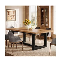 Tribesigns 63" Farmhouse Rectangle Wood Kitchen Dining Table for 6 Peoples with Sturdy Geometric Legs