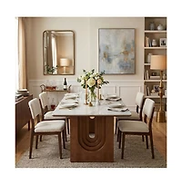 Tribesigns 63'' Sintered Stone Dining Table, Solid Wood Double Pedestal Farmhouse Table Seats 6