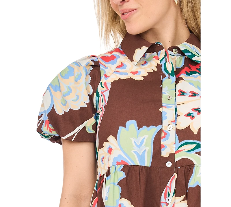Msk Petite Collared Short-Sleeve Dress