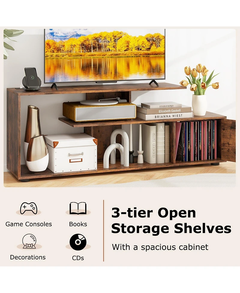 Slickblue 60 Inch Entertainment Center Tv Stand with Power Outlet and Storage