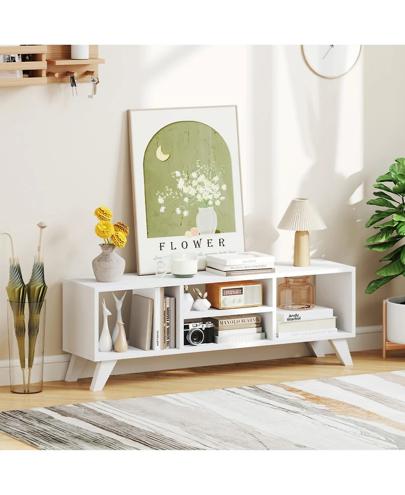 Slickblue Media Tv Console Table with Raised Support Legs and Storage Shelves