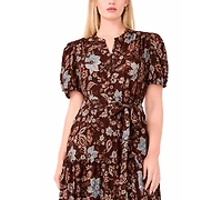 Msk Plus Puff-Sleeve Belted Midi Dress