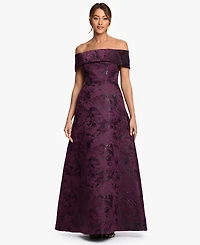 Xscape Women's Off-The-Shoulder Brocade Print Ball Gown