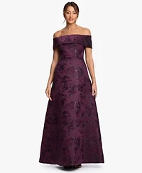 Xscape Womens Off The Shoulder Brocade Print Ball Gown