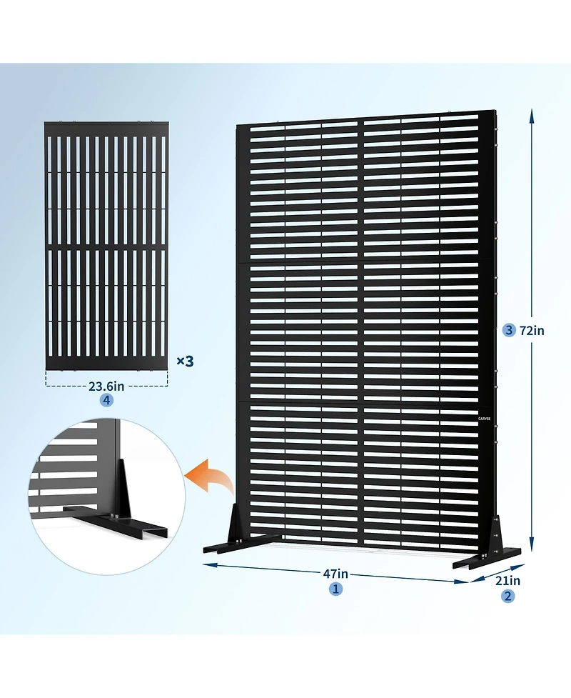 6x4FT Outdoor Metal Privacy Screen, Louvered Decorative Fence, Steel Garden Partition with Hooks and Ground Anchors