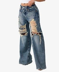 True Religion Women's Destroyed Jessie Layered Baggy Jeans