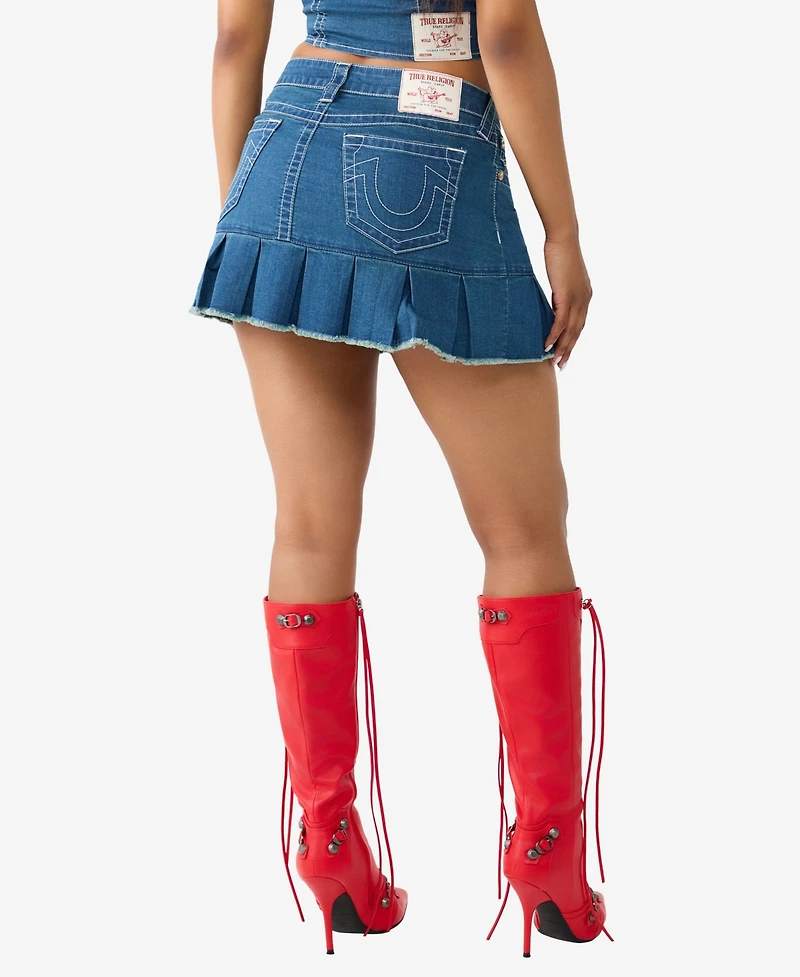 True Religion Women's Chain Belt Pleated Mini Skirts