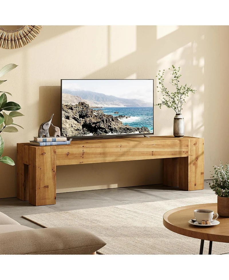 Tribesigns Solid Wood Tv Stand, 63" Rustic Extra Long Heavy Duty Media Tv Consoles Table with Sturdy Frame for Living Room