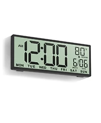 Jall 14.5 Inch Large Lcd Digital Wall Clock Wireless Long Battery Life Auto Dst 4 1 Display (Time Date Day Temperature) Perfect for Seniors