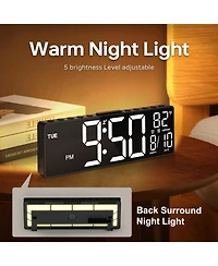 Jall 10.5 Inch Digital Large Alarm Clock with 8 Rgb Colors Date Month Temperature Auto Dst Back Night Light Plug Memory Battery