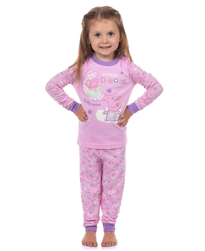 Peppa Pig Pajamas Toddler Girls' 2T-6 Sweet Dreams 2Piece Tight Fit Long-Sleeve Shirt Pajama Pant Set