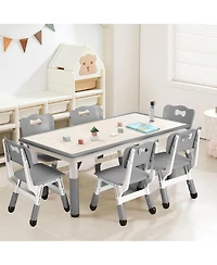 homfan 47 Inch Height Adjustable Kids Table and 6 Chair Set with Non-Slip Legs and Graffiti Desktop