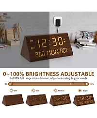 Neewer Wooden Digital Alarm Clock, 0-100% Dimmer, 2 Alarm Settings, Weekday/Everyday Mode, 9 Mins Snooze, 12/24H, Temperature