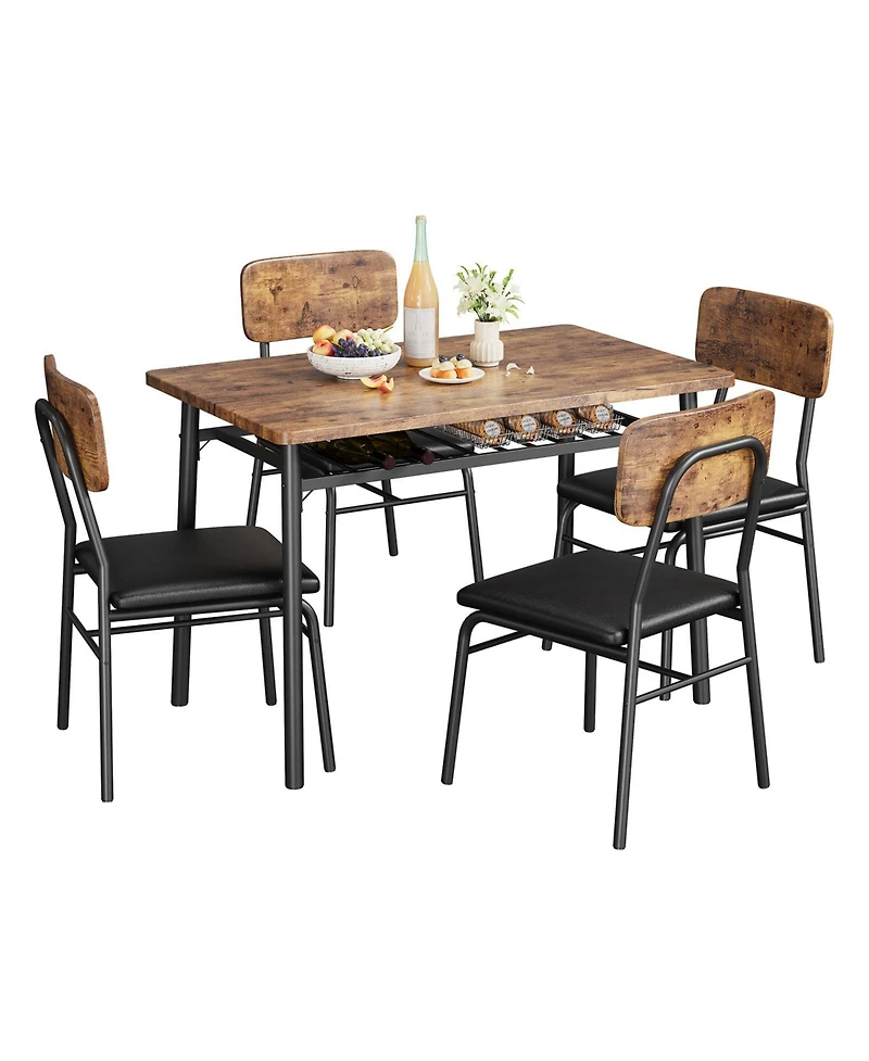 gaomon Space-Saving 5-Piece Dining Table Set Modern Kitchen Furniture with Storage Rack Wood Tabletop Upholstered Chairs