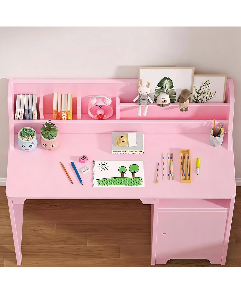 homfan Kids Desk and Chair Set, 35 Inch Mdf Wooden Toddler with Storage Shelf for Bedroom or Homeschool