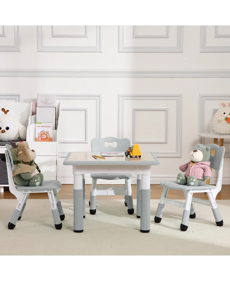 homfan Adjustable Height Kids Table and 4 Chairs Set Modern Toddler Furniture with Non Slip Legs Graffiti Resistant Easy Clean Desktop